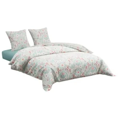 Parure de lit 3 pièces en coton réversible à motifs floraux