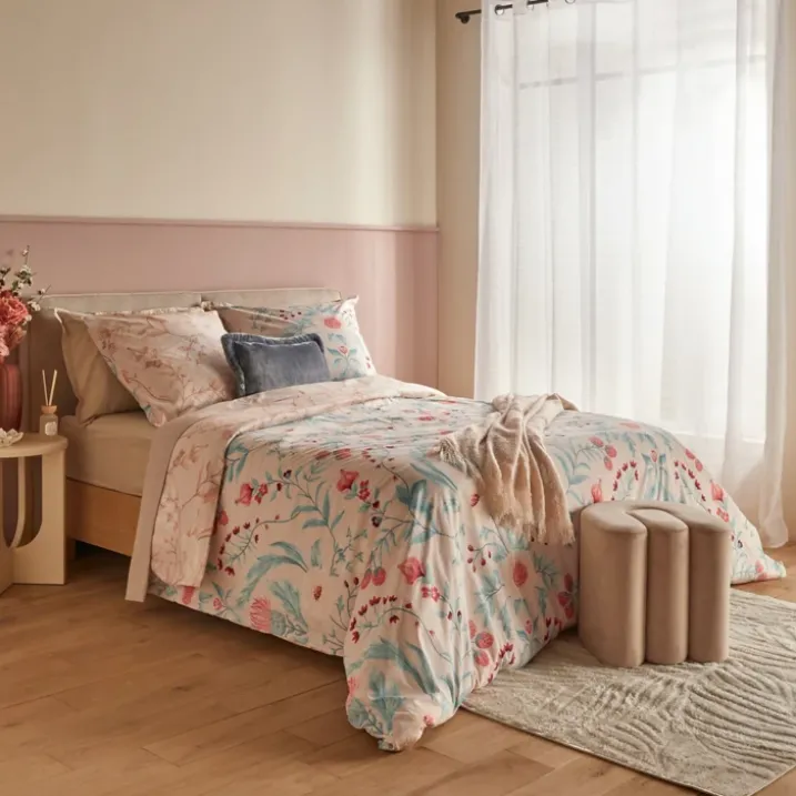 Parure de lit 3 pièces en coton réversible à motifs floraux