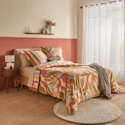 Parure de lit 3 pièces en coton réversible à motifs floraux