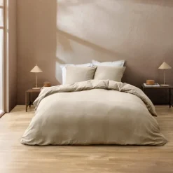 Parure de lit 3 pièces en coton tissage épais housse + taies