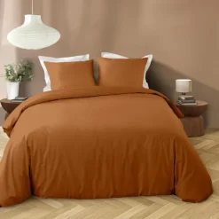Parure de lit 3 pièces en microfibre unie lavée housse + taies