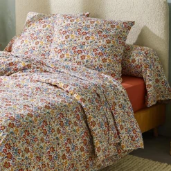 Parure de lit 2 pièces flanelle de coton floral housse + taie