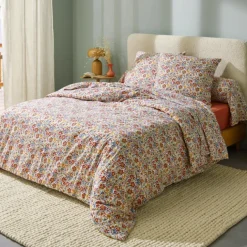 Parure de lit 3 pièces flanelle de coton floral housse + taies