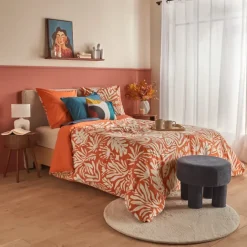 Parure de lit 3 pièces imprimée en coton à motif végétal
