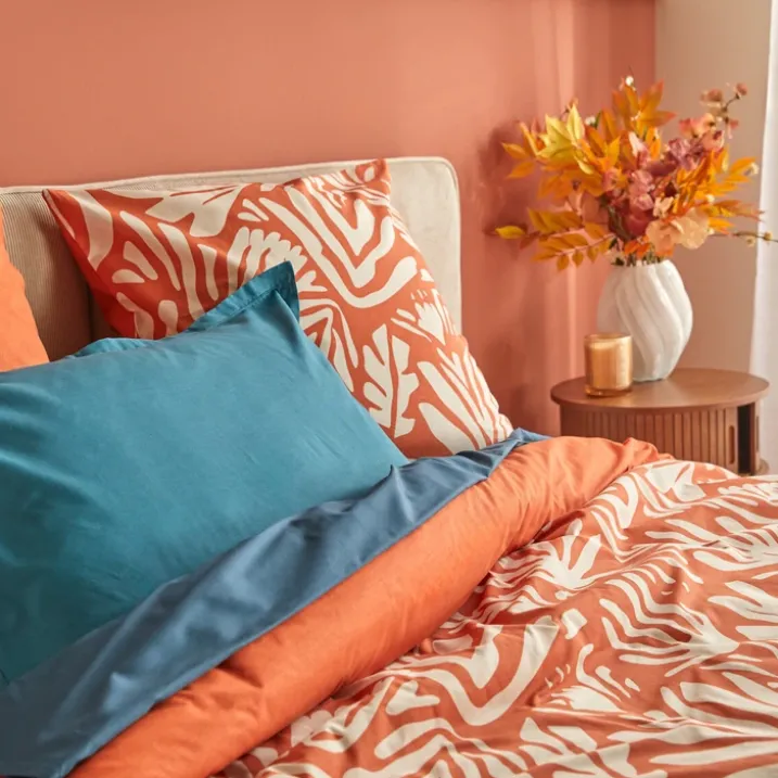 Parure de lit 3 pièces imprimée en coton à motif végétal