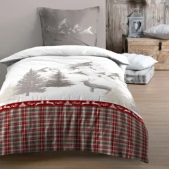 Parure de lit 2 pièces imprimée motif cerf et montagne housse + taie