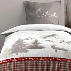 Parure de lit 2 pièces imprimée motif cerf et montagne housse + taie