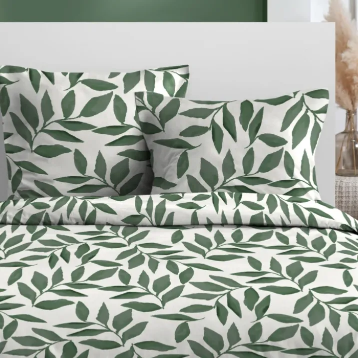 Parure de lit 3 piècesmicrofibre feuillage housse + taies
