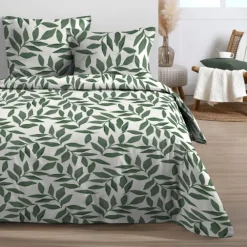 Parure de lit 3 piècesmicrofibre feuillage housse + taies
