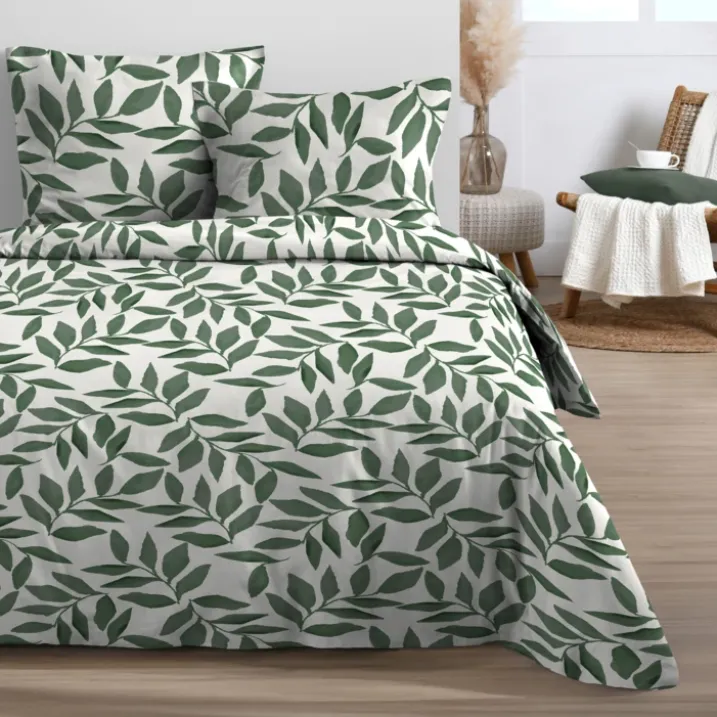 Parure de lit 3 piècesmicrofibre feuillage housse + taies