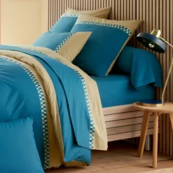 Parure de lit 2 pièces percale de coton géométrique housse + taie