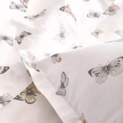 Parure de lit 3 pièces percale de coton 80 fils papillons housse + taies