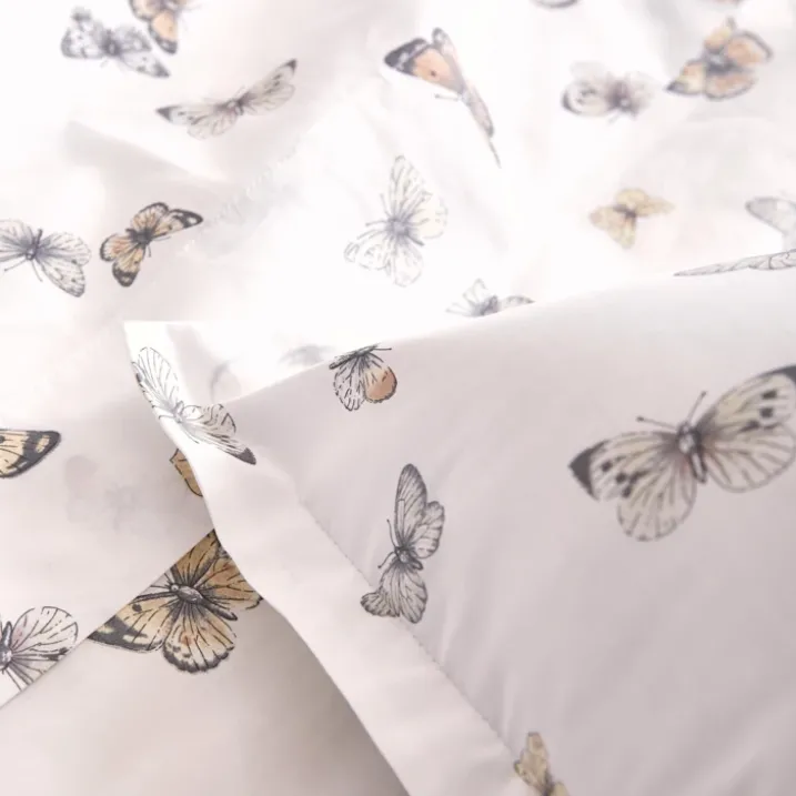 Parure de lit 3 pièces percale de coton 80 fils papillons housse + taies