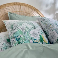 Parure de lit 2 pièces percale de coton feuillage exotique housse + taie