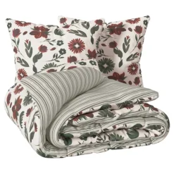 Parure de lit 3 pièces réversible en coton 57 fils à motif floral
