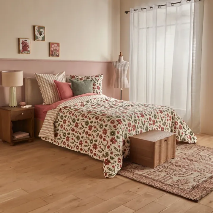 Parure de lit 3 pièces réversible en coton 57 fils à motif floral
