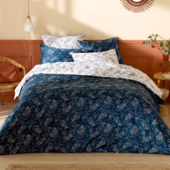 Parure de lit 3 pièces réversible satin de coton 110 fils floral housse + taies
