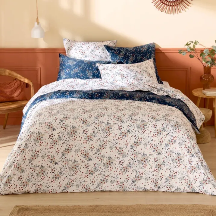 Parure de lit 2 pièces satin de coton 110 fils floral housse + taie