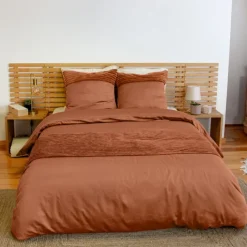 Parure de lit 3 pièces velours bande côtelé housse + taies