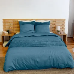 Parure de lit 3 pièces velours bande côtelé housse + taies