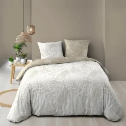 Parure de lit réversible en coton motif feuillage