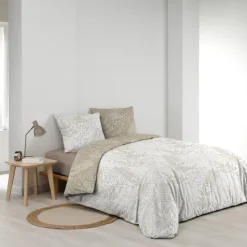 Parure de lit réversible en coton motif feuillage