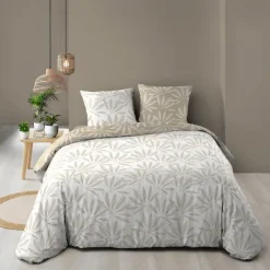 Parure de lit réversible en coton motif feuillage naturel