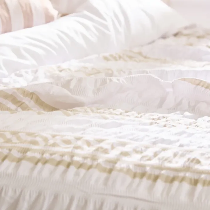 Parure de lit réversible texturée 3 pièces à rayures housse + taies