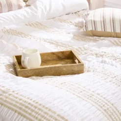 Parure de lit réversible texturée 3 pièces à rayures housse + taies