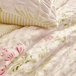 Parure de lit réversible texturée 3 pièces florale housse + taies
