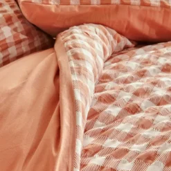Parure de lit réversible texturée 3 pièces vichy housse + taies