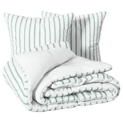 Parure de lit réversible texturée 3 pièces rayée housse + taies
