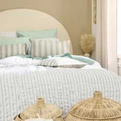 Parure de lit réversible texturée 3 pièces rayée housse + taies