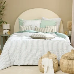 Parure de lit réversible texturée 3 pièces rayée housse + taies