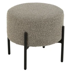 Petit tabouret rond en bois et tissu bouclette