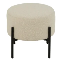 Petit tabouret rond en bois et tissu bouclette
