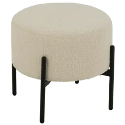 Petit tabouret rond en bois et tissu bouclette