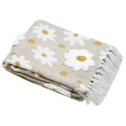 Plaid décoratif imprimé marguerites en polycoton