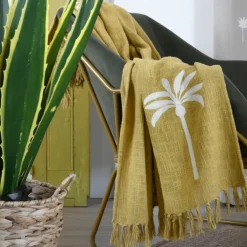 Plaid décoratif motif palmier esprit exotique