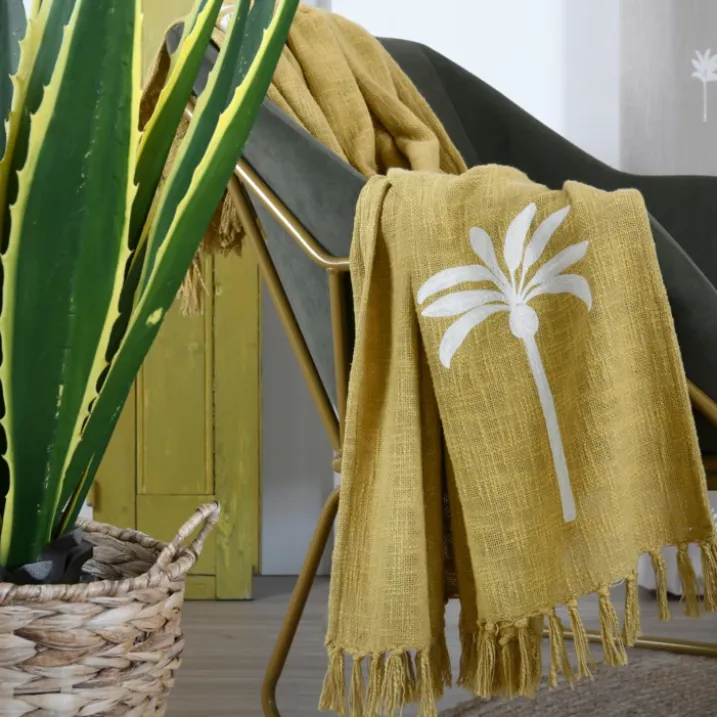 Plaid décoratif motif palmier esprit exotique