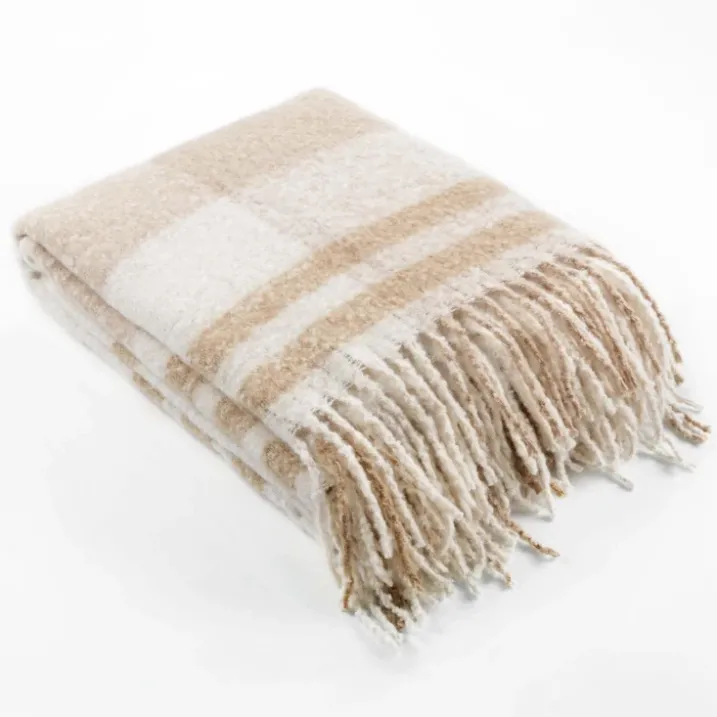 Plaid effet laine à carreaux avec franges