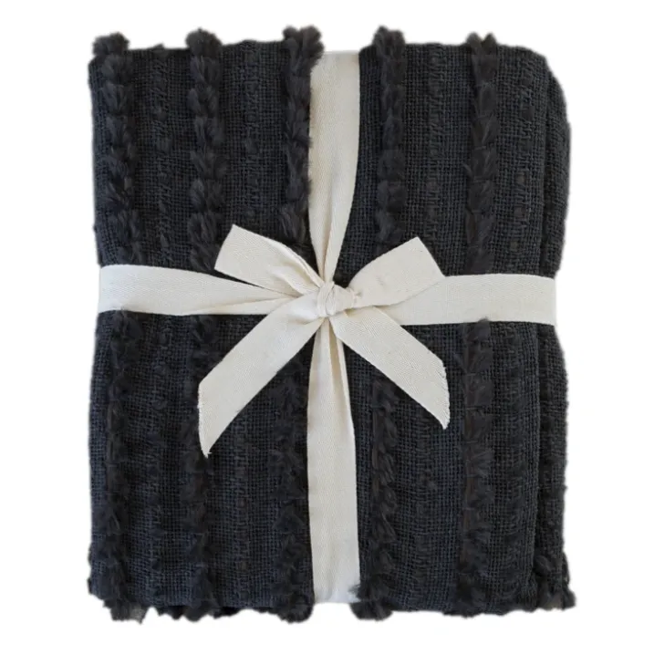 Plaid en chenille texturée avec franges