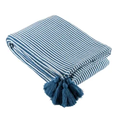 Plaid rayé à pompons