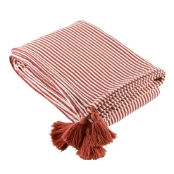 Plaid rayé à pompons
