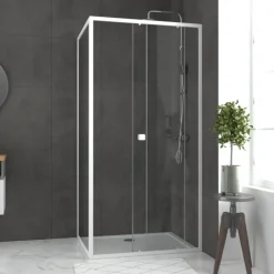 Porte de douche coulissante en verre trempé avec paroi de retour