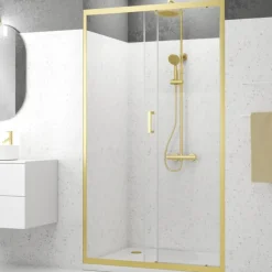 Porte de douche coulissante en or brossé