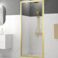Porte de douche pivotante en or brossé
