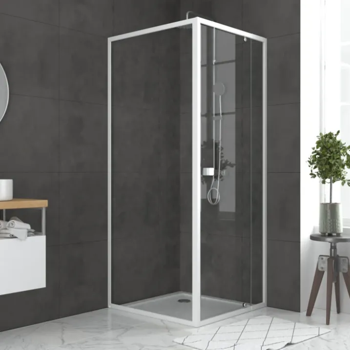 Porte de douche pivotante en verre trempé avec paroi de retour