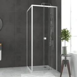 Porte de douche pivotante en verre trempé avec paroi de retour
