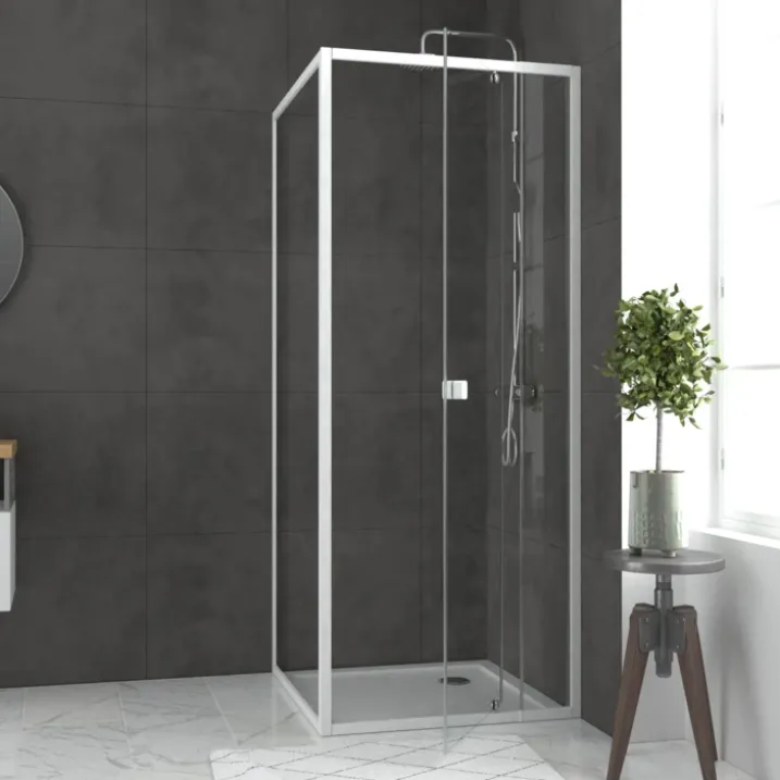 Porte de douche pivotante en verre trempé avec paroi de retour